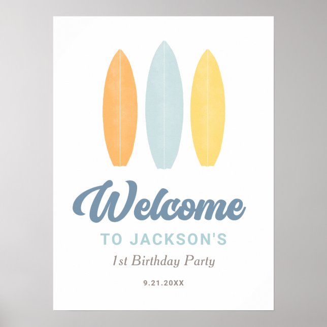 Surfboard Birthday Party Welcome Sign (Front)