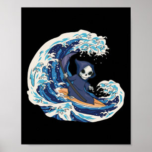 Surfboard Grimreaper Surfing Japan Style Poster