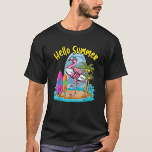 Surfboard Hello Summer Flamingo Beach Summer Vaca T-Shirt