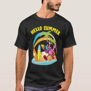 Surfboard Hello Summer Flamingo Beach Summer Vacat T-Shirt