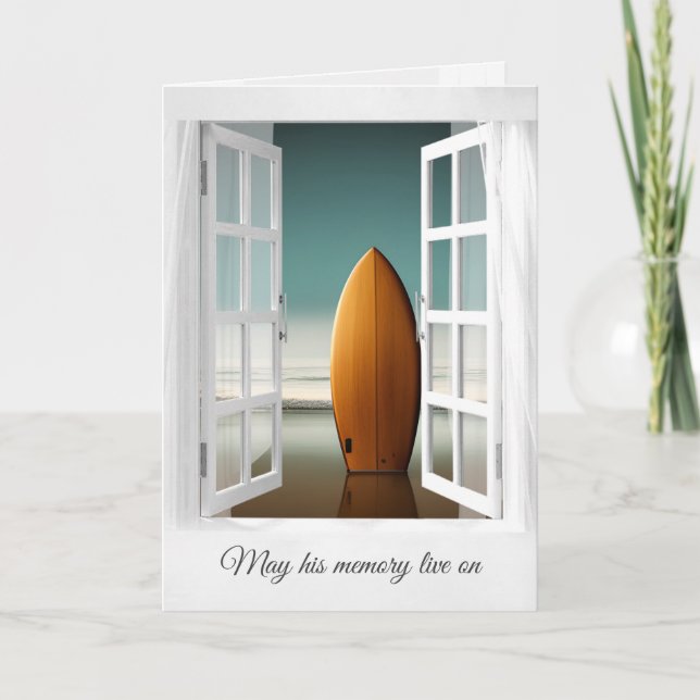 Surfboard In Beach Sand Sympathy Card (Front)
