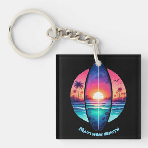 Surfboard in the Sunset Key Ring