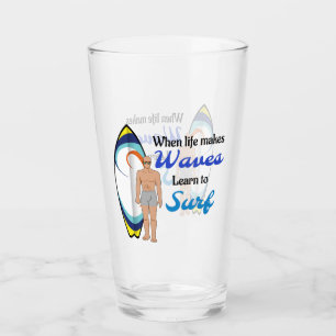 Surfboard Ocean Waves Blue Motivational Quote Glass