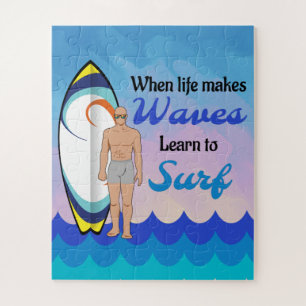 Surfboard Ocean Waves Blue Motivational Quote Jigsaw Puzzle