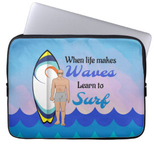Surfboard Ocean Waves Blue Motivational Quote Laptop Sleeve