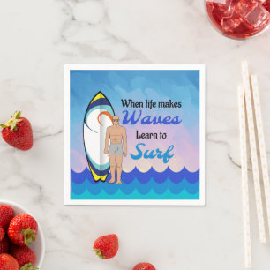 Surfboard Ocean Waves Blue Motivational Quote Napkin