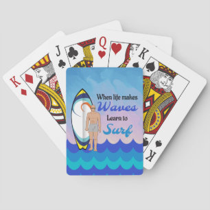 Surfboard Ocean Waves Blue Motivational Quote Playing Cards