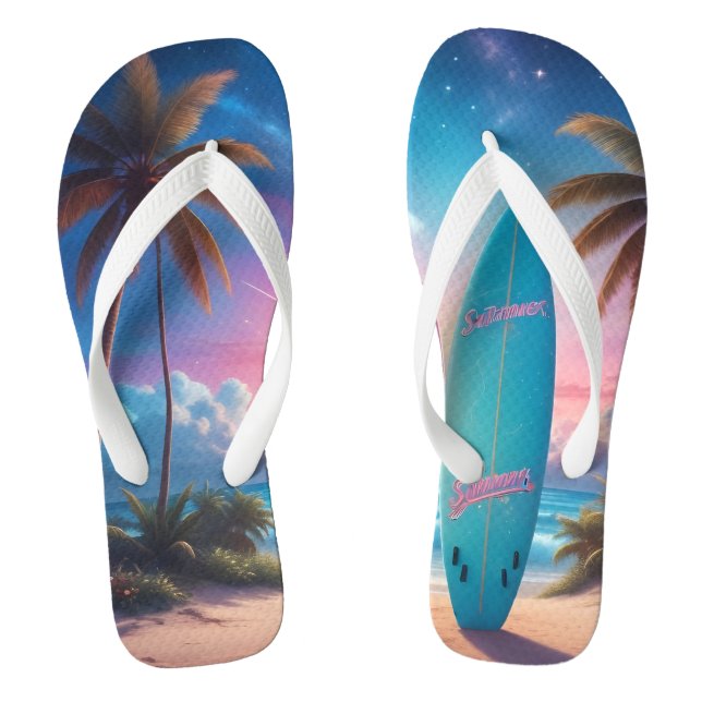 surfboard on a tropical beach at sunset. thongs (Footbed)