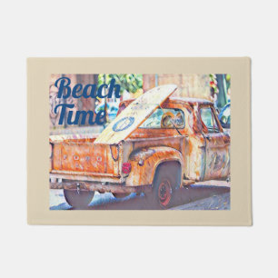 Surfboard on back of old Truck Doormat
