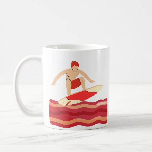 Surfboard on Bacon Wave Coffee Mug (Left)