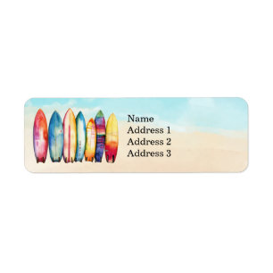 Surfboard on Sand for Surfer Return Address Label