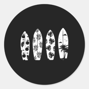 Surfboard Palm Trees Surfing Surfer Waves Surf Bea Classic Round Sticker