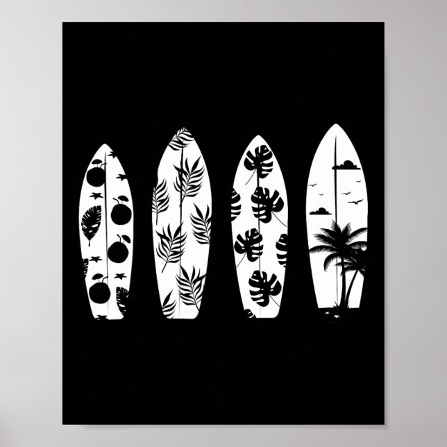 Surfboard Palm Trees Surfing Surfer Waves Surf Bea Poster (Front)