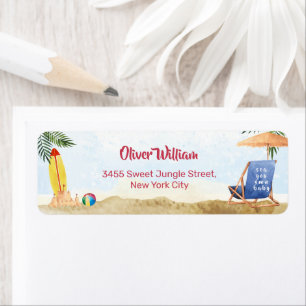 Surfboard Sea Beach Boy Baby Shower Return Address Label