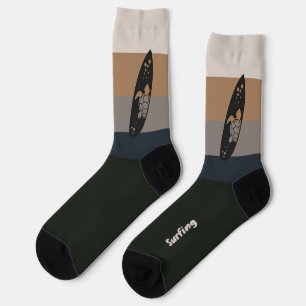 Surfboard Silhouette on Dark Mood Colour Socks