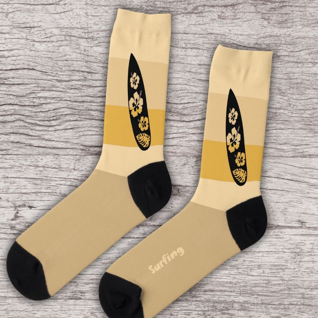 Surfboard Silhouette on Ocean Beach Sand Socks (Creator Uploaded)