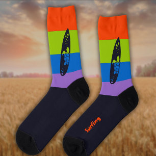 Surfboard Silhouette on Strong Bright Colour Socks