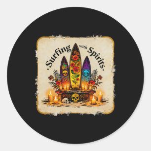 Surfboard Sugar Skulls Floral Mystic Dia De Los Mu Classic Round Sticker