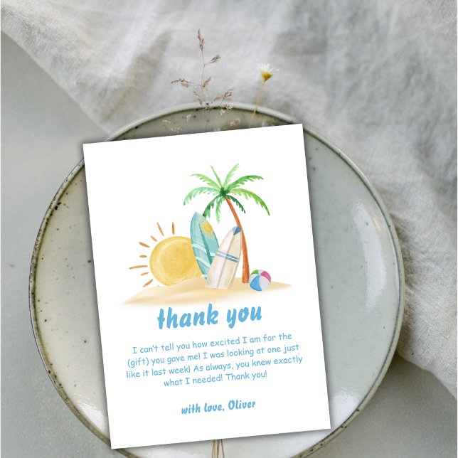 Surfboard Sunshine Beach Palm Tree Baby Shower  Thank You Card (Surfboard Sunshine Beach Palm Tree Baby Shower Thank You Card)