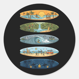 Surfboard Surfer Hawaii Surfing Wave Classic Round Sticker