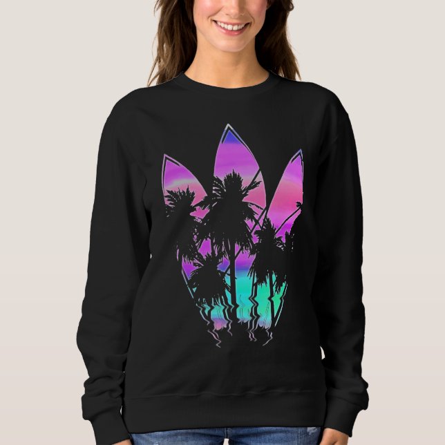 Surfboard Surfer Vaporwave Surfboarder Synthwave S Sweatshirt (Front)