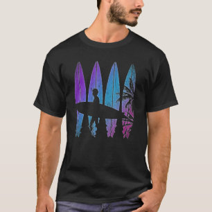 Surfboard Synthwave Surfer Vaporwave Palm Trees Su T-Shirt