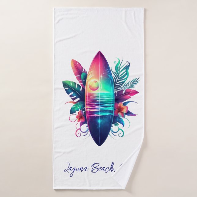 Surfboard Tropical Beach- Bath Towel Set (Bath Towel)