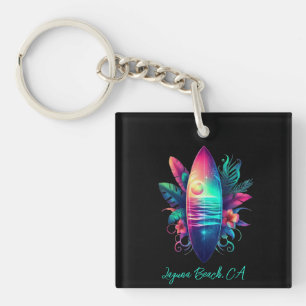 Surfboard Tropical Beach- Key Ring