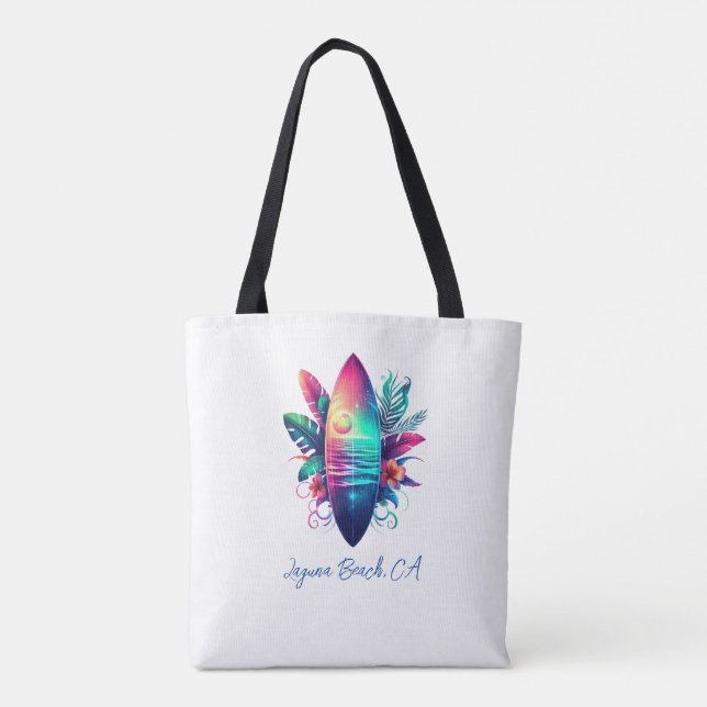 Surfboard Tropical Beach- Tote Bag (Back)