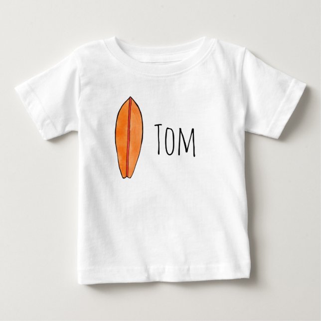 Surfboard Watercolor with customisable name Baby T-Shirt (Front)