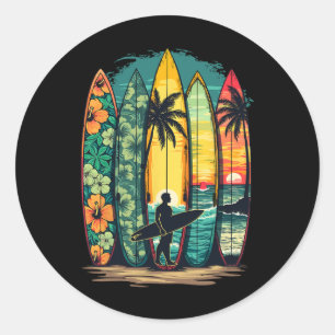 Surfboarder Hawaii Wave Surfing Lover Beach Surfer Classic Round Sticker