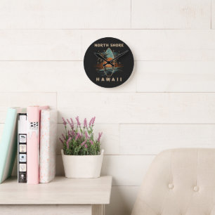 Surfboarder North Shore Hawaii Round Clock