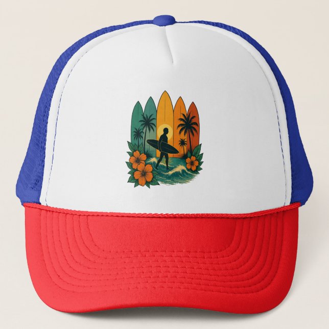 Surfboarder Ocean Wave Hawaii Beach Surfer Tee Trucker Hat (Front)