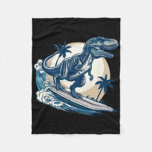 Surfboarding Tyrannosaurus Rex Surfing Dinosaur Lo Fleece Blanket