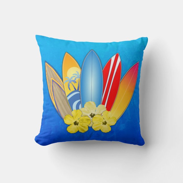 Surfboards And Hibiscus Cushion (Front)