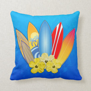 Surfboards And Hibiscus Cushion