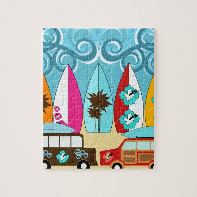 Surfboards Beach Bum Surfing Hippie Vans Jigsaw Puzzle (Vertical)