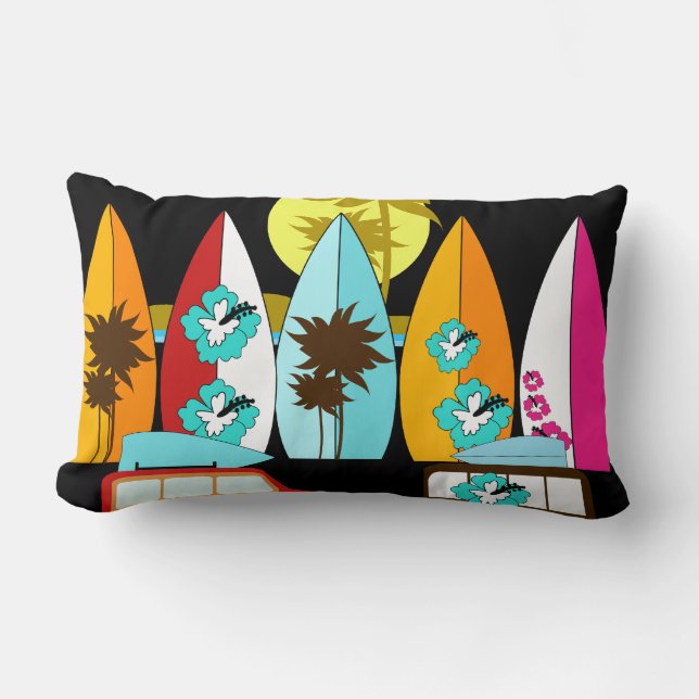 Surfboards Beach Bum Surfing Hippie Vans Lumbar Cushion (Front)