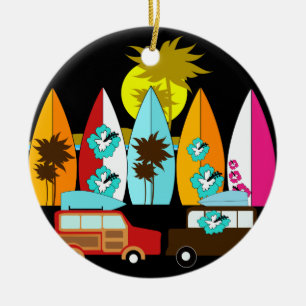 Surfboards Beach Bum Surfing Surfer Hippie Vans Ceramic Ornament