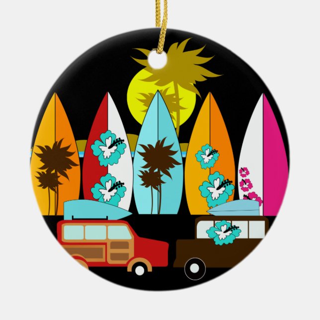 Surfboards Beach Bum Surfing Surfer Hippie Vans Ceramic Ornament (Front)