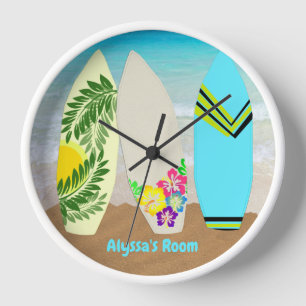 Surfboards in Sand Personalised Clock