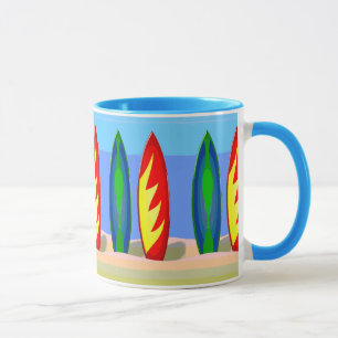 Surfboards in the sand mug