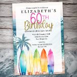 Surfboards Ocean Beach Women's 60th Birthday Invitation<br><div class="desc">Sparkly Ocean Surfboard Beach Women's 60th Birthday Invitations. Easy To Change The Sample Text To Your Own By Clicking Personalise. Click Customise To Change The Font Type, Font Colour, Font Size, Or To Add/Delete/Change The Text Or Design Elements. This Invitation Is Available For The 17th, 18th, 19th, 20th, 21st, 25th...</div>