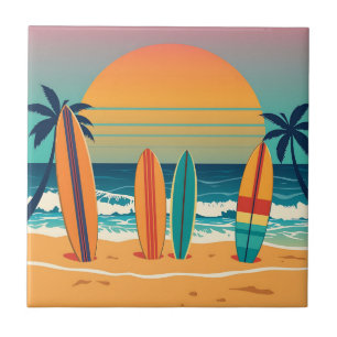 Surfboards on a Tropical Beach Ceramic Tile