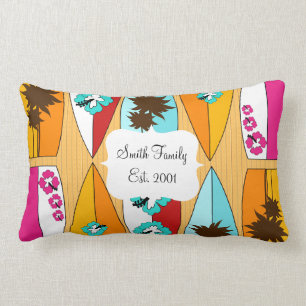 Surfboards on the Boardwalk Summer Beach Theme Lumbar Cushion