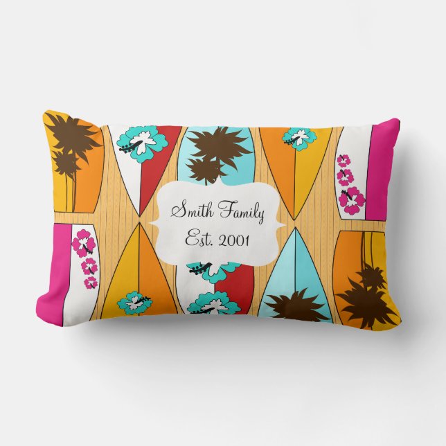 Surfboards on the Boardwalk Summer Beach Theme Lumbar Cushion (Front)