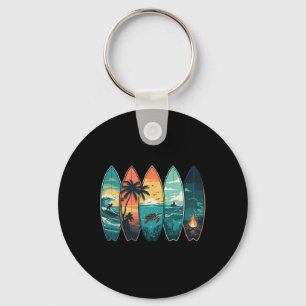 Surfboards Sunset Ocean Beach Vibe Surfer Key Ring
