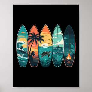 Surfboards Sunset Ocean Beach Vibe Surfer Poster