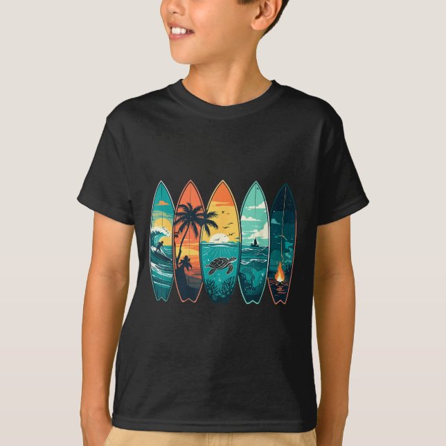 Surfboards Sunset Ocean Beach Vibe Surfer  T-Shirt (Front)