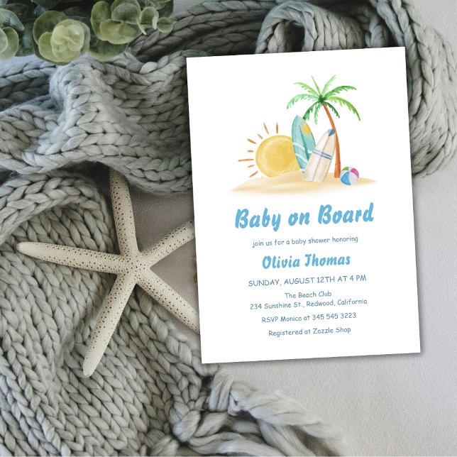 Surfboards Sunshine Beach Palm Tree Baby Shower Invitation (Surfboards Sunshine Beach Palm Tree Baby Shower Invitation)